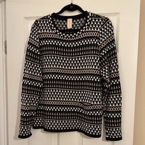 Skovhuus Nordic Print Black Tan Sweater L Danish Knitwear